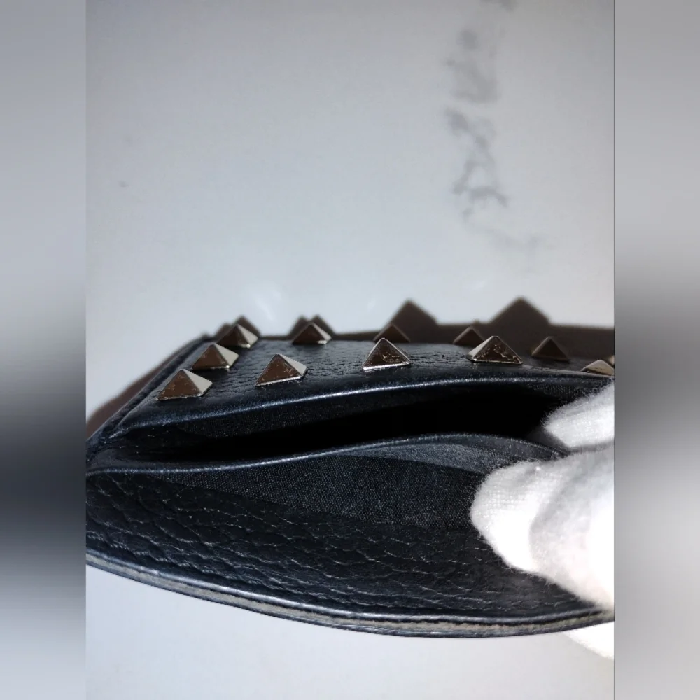 Valentino Garavani Card Holder - Black Studded Pebbled Leather - Picture 9 of 14